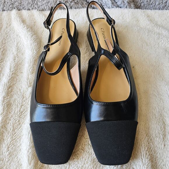 NEW C. Paravano Square Toe Slingback Flats Felicia Black Size EU 42 US 11 11.5 - Picture 2 of 5